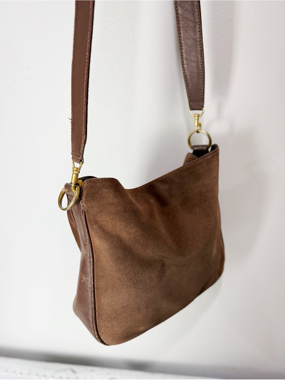 GUCCI Suede 2way Brown Gold Shoulder Bag Vintage Leather - Picture 1 of 15
